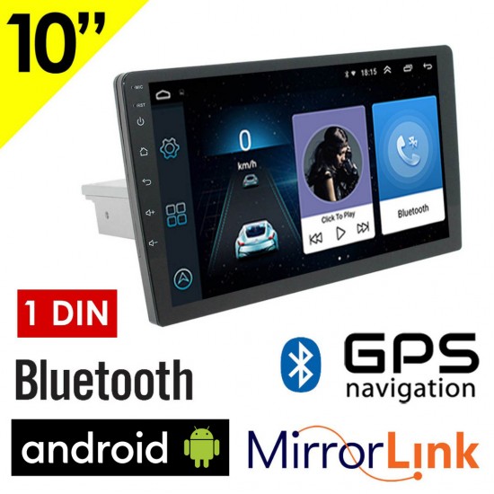 Android οθόνη αυτοκινήτου 10" ιντσών 1DIN με GPS (ηχοσύστημα F10, WI-FI, Youtube, USB, 1DIN, MP3, MP5, Bluetooth, Mirrorlink, Universal, 4x60W, AUX)