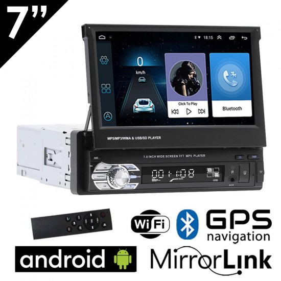 Android αναδιπλούμενη οθόνη 7" ιντσών με GPS (ηχοσύστημα αυτοκινήτου WI-FI, Youtube, USB, 1DIN, MP3, MP5, Bluetooth, Mirrorlink, 4x60W) F9801